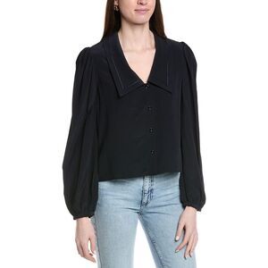 Frame Denim Black Long-Sleeve V-Neck Blouse